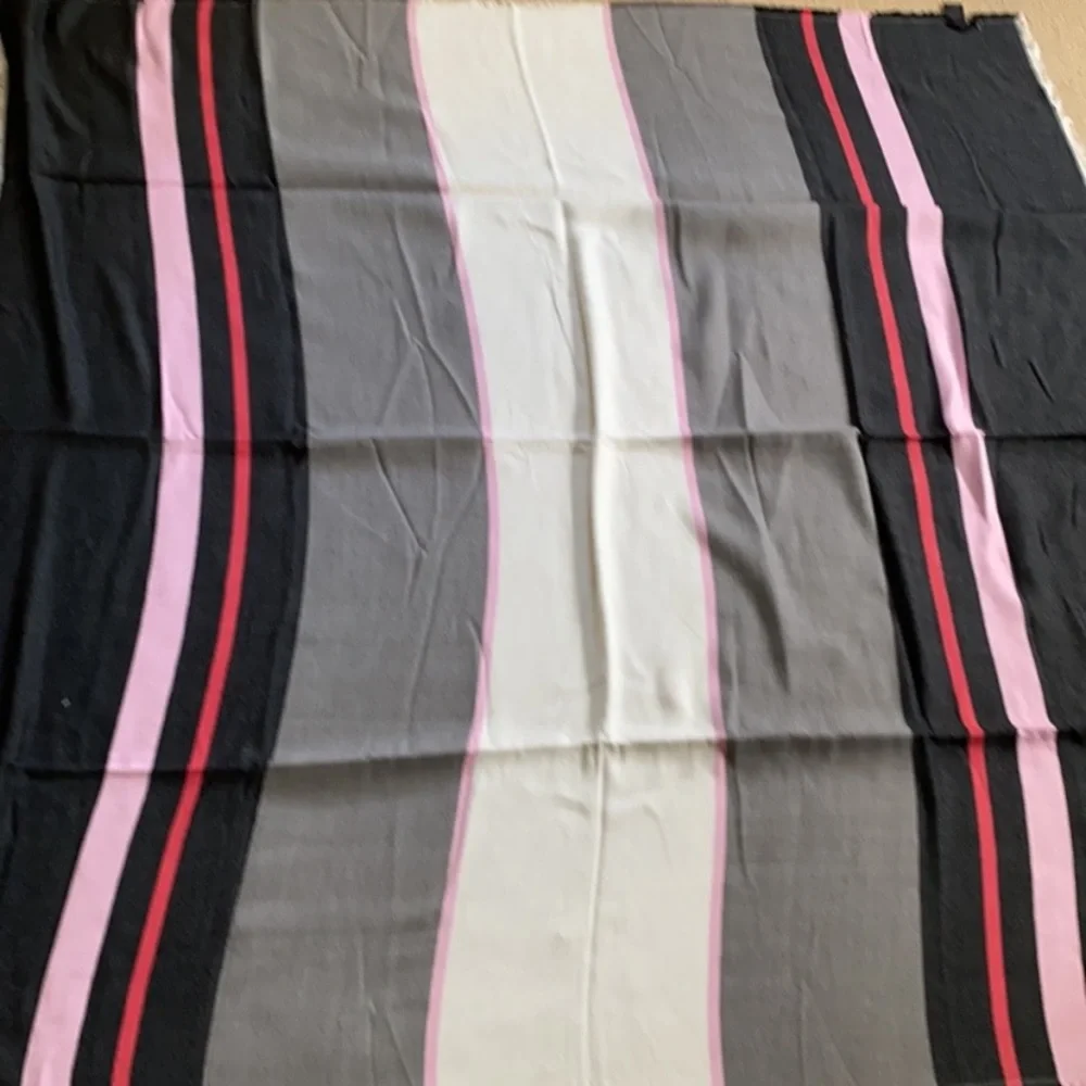 Black pink white oversized plaid blanket scarf 50” x 50” EUC